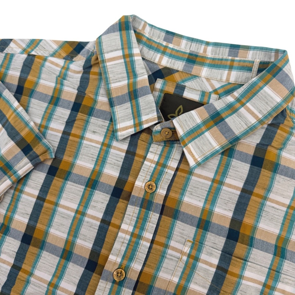 Prana Shirt Mens LRG Green Plaid Short Sleeve Casual Outdoor Hiking Gorpcore - Picture 1 of 8